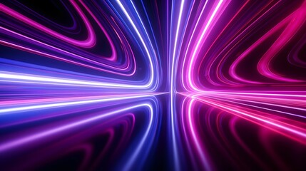 abstract panoramic neon background. Bright purple violet pink lines glowing in ultraviolet light