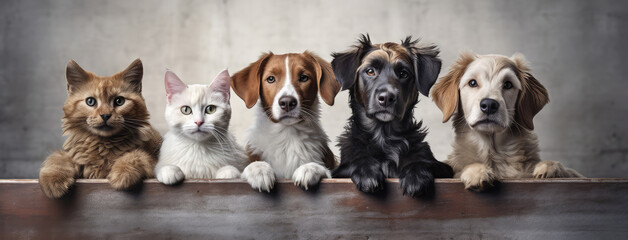  dogs and cats sitting in front of their own poster