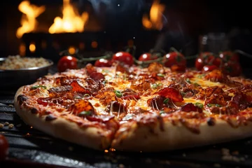 Foto op Plexiglas Pizza on wood plate. © toeytoey