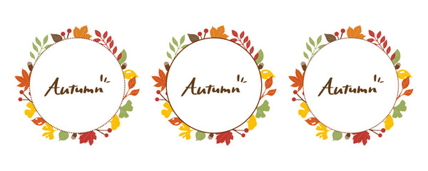 秋らしい植物のフレームセット、ベクター素材