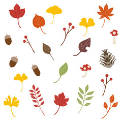 手書きの秋の装飾イラスト素材セット、ベクター