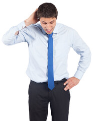 Digital png photo of stressed caucasian businessman standing on transparent background