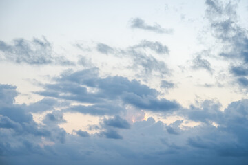 Blue-gray cloudy sky over the Caribbean Sea horizon