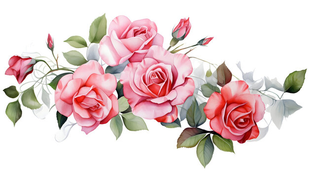 Watercolor flower roses, floral natural elements on transparent background