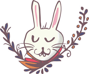 Fototapeta premium Digital png illustration of bunny with twigs and leaves on transparent background
