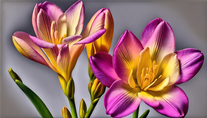 Fototapeta premium Freesia's Charm: Captured in Colored Pencil Art.(Generative AI)