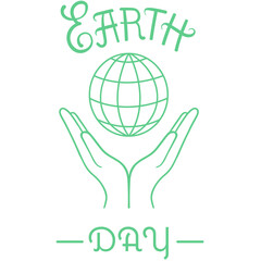Digital png illustration of hand with globe and earth day text on transparent background