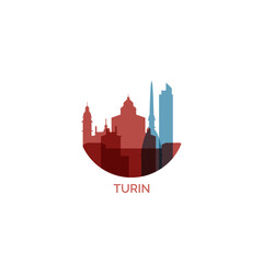 Italy Turin cityscape skyline city panorama vector flat modern logo icon. Piedmont Torino region emblem idea with landmarks and building silhouettes