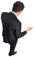 Digital png photo of back of angry caucasian businessman standing on transparent background