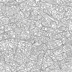 Abstract seamless texture of dishes in black and white lines. AI generated.