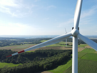 Close up of a propeller from a wind turbine in the landscape 