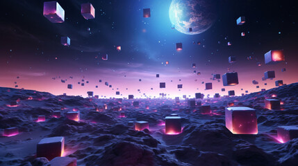 Virtual Reality space world in a block cube effect.