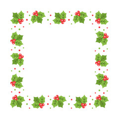Square Mistletoe Frame, Christmas and New Year Card Template, Winter Holiday Season Plant Design Border. Vector Illustration for greetings, invitation, social media post.