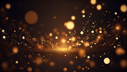 Golden light shine particles bokeh on dark background, Ai generated image - obrazy, fototapety, plakaty