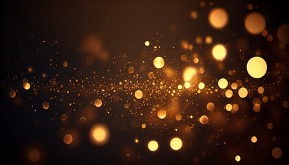 Fototapeta na wymiar Golden light shine particles bokeh on dark background, Ai generated image