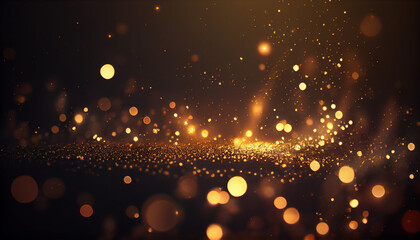Obraz na płótnie Canvas Golden light shine particles bokeh on dark background, Ai generated image
