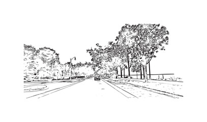 Fototapeta premium Building view with landmark of Sanford is the city in Florida. Hand drawn sketch illustration in vector.