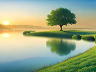 landscape with lake, png