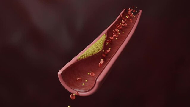 cholesterol collect in artery, plaque in blood vessel isolated white background, 3D rendering.