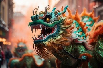 Fototapeta premium green wooden dragon, symbol of chinese new year