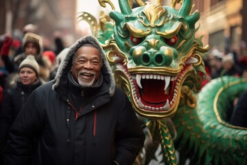 Fototapeta premium green wooden dragon, symbol of chinese new year