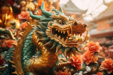 Obraz premium green wooden dragon, symbol of chinese new year