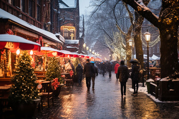 Beautiful and romantic Christmas markets. AI generative.