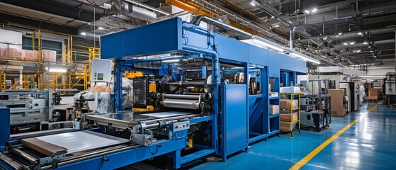 Interior of a printing house warehouse with a printer. - obrazy, fototapety, plakaty