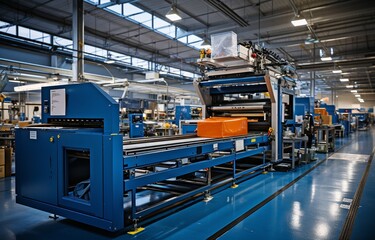 Interior of a printing house warehouse with a printer.