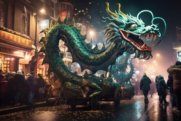 Fototapeta premium green wooden dragon, symbol of chinese new year