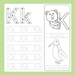 Illustration of K exercise A-Z cartoon vocabulary animal