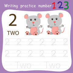 Worksheet Writing practice number two animal