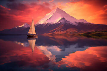 sunset over lake generative ai