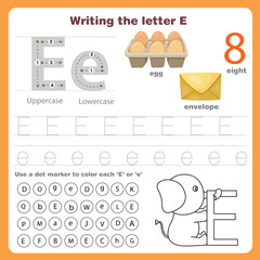 Illustrator of writing the letter e worksheet