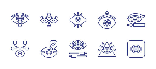 Eye line icon set. Editable stroke. Vector illustration. Containing cry, buddhism, view, opthalmologist, eyeliner, vector, prevention, color adjustment, cao dai, visible.