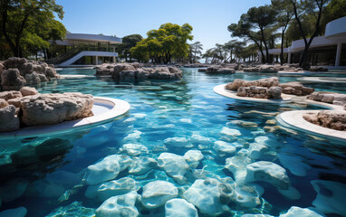 Obraz premium White stones swimming pool river. Generative AI