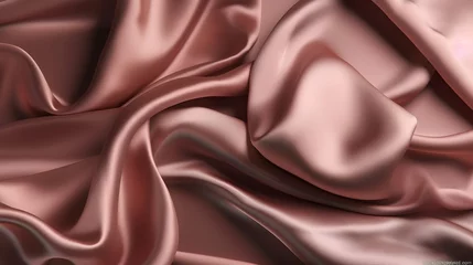 Rolgordijnen rose gold satin color fabric silk for background. fabric textile drape with crease wavy folds., wind movement, background, texture.  © Naige