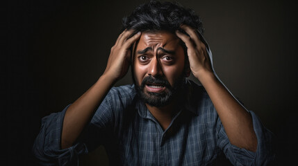 Indian man feeling pain in head.