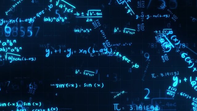 Blue Flow of Mathematical Formulas and Numbers - Loop Animation Background Wallpaper