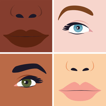 Eyes and lips on different skin tone