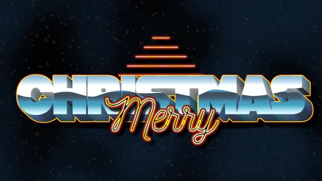Merry Christmas with retro triangle and text in dark galaxy, motion abstract retro, holidays and winter style background