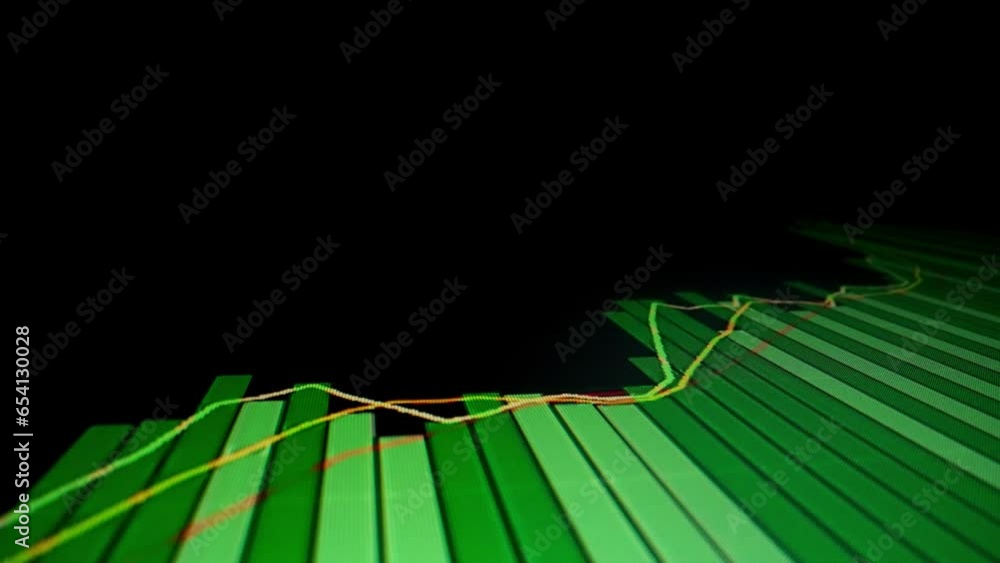 Poster closeup macro shot movement of stock graph displayed on led screen showing growth chart as economic 