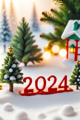 Winter Magic, Miniature Merry Christmas Happy New Year 2024, AI Generated