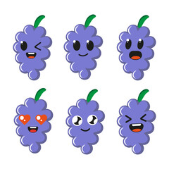 Cute grapes with kawaii faces. Vector illustration of a flat drawing of grapes on a white background