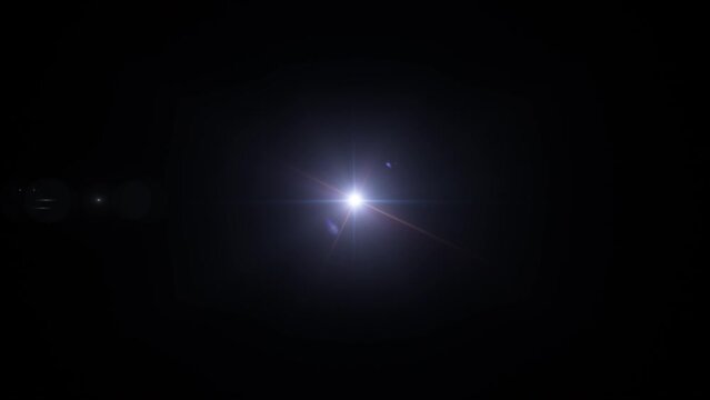 Abstract loop center flickering golw star blue optical lens flares shin animation on black background for screen project overlay. Lighting lamp rays effect dynamic bright