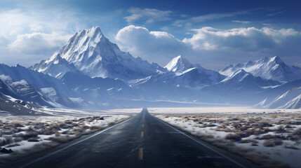 A long road with a mountain in the background