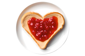 Bread With Red Fruit Jam Heart Shape On White Plate, Transparent Background, Generative AI