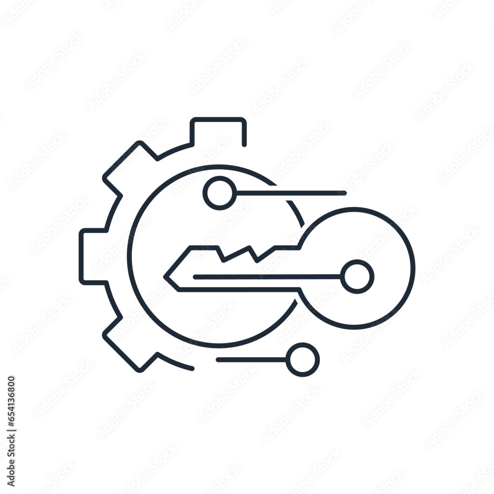 Poster updating electronic key settings. vector linear icon isolated on white background.