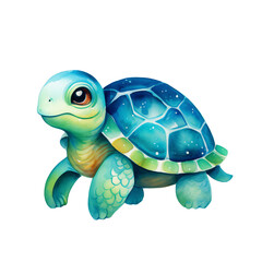 Turtle watercolor clipart on transparent background. Generative AI illustration