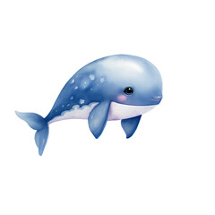 Whale watercolor clipart on transparent background. Generative AI illustration